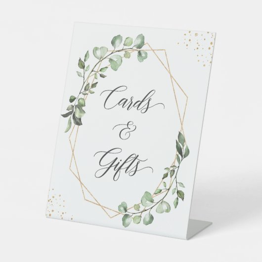 Geometrisch groen Eucalyptus Kaarten en geschenken Reclamebord Met Voetstuk (Voorkant)