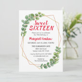 Geometrisch groen Eucalyptus Modern Sweet 16 Kaart (Staand voorkant)