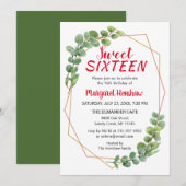 Geometrisch groen Eucalyptus Modern Sweet 16 Kaart (Voorkant / Achterkant)