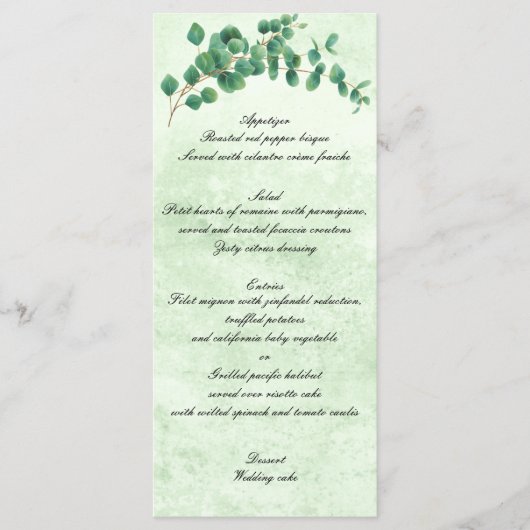 Geometrisch groen Eucalyptus verlaat bruiloft menu (Voorkant)