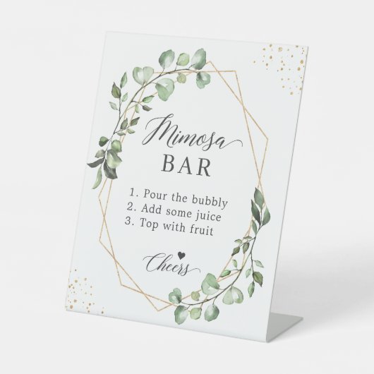 Geometrisch groen Eucalyptus verlaat Mimosa bar Reclamebord Met Voetstuk (Voorkant)