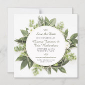 Geometrisch groen gebladerte Lijst Save the Date Magnetische Uitnodiging (Voorkant)