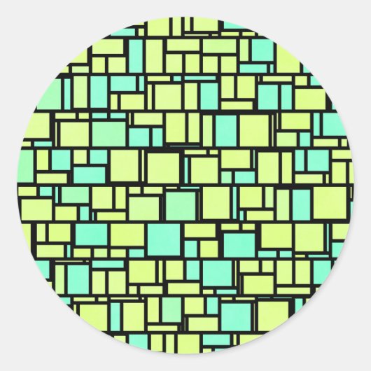 Geometrisch groen geel patroon ronde sticker (Voorkant)