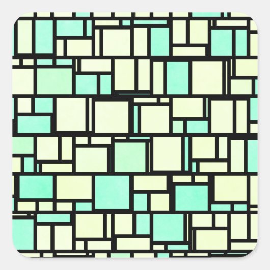 Geometrisch groen geel patroon vierkante sticker (Voorkant)