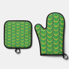 Geometrisch groen halve cirkel geometrisch patroon ovenwant & pannenlap set