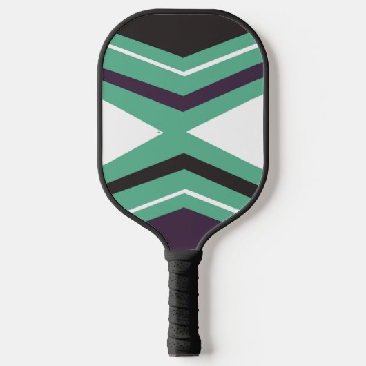 Geometrisch groen, wit en paars patroon pickleball paddle (Voorkant)