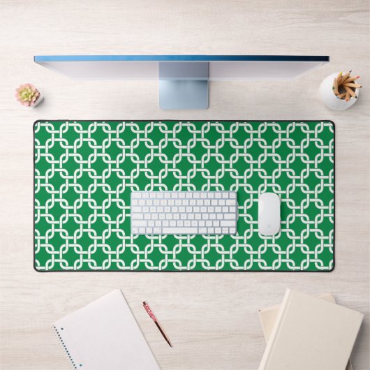 Geometrisch Groen Wit Link Patroon Preppy Bureaumat (Kantoor 1)
