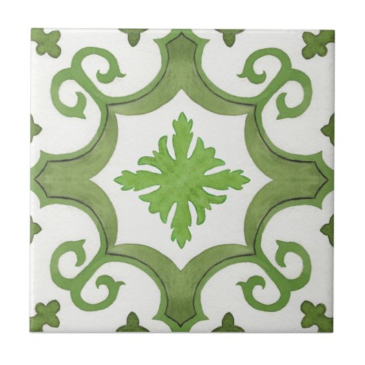 Geometrisch groen wit Marokkaanse mediterrane stij Tegeltje (Voorkant)