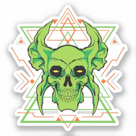 geometrisch groene schedel sticker (Voorkant)