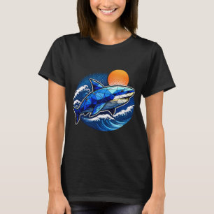 Geometrisch Haaien Oceaangolf Embleem T-shirt
