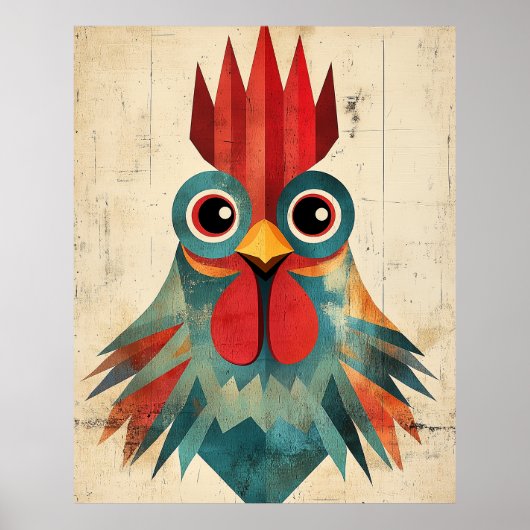 Geometrisch haan portret poster (Voorkant)