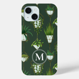Geometrisch hangend kamerplantpatroon iPhone 15 case