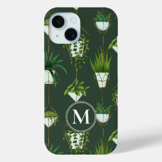 Geometrisch hangend kamerplantpatroon iPhone 15 case