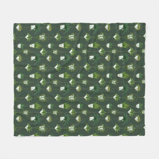Geometrisch hangend kamerplantpatroon fleece deken (Voorkant (Horizontaal))