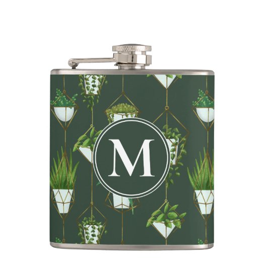 Geometrisch hangend kamerplantpatroon heupfles (Voorkant)