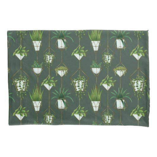 Geometrisch hangend kamerplantpatroon kussensloop (Voorkant)