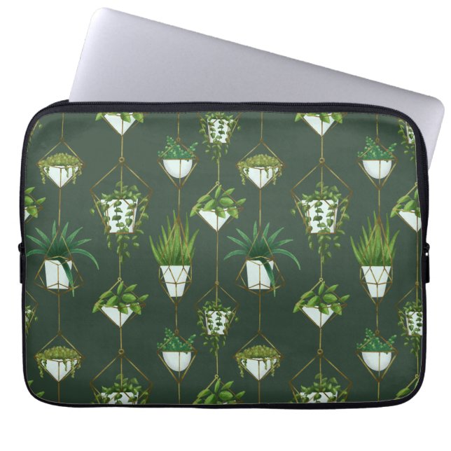 Geometrisch hangend kamerplantpatroon laptop sleeve (Voorkant)