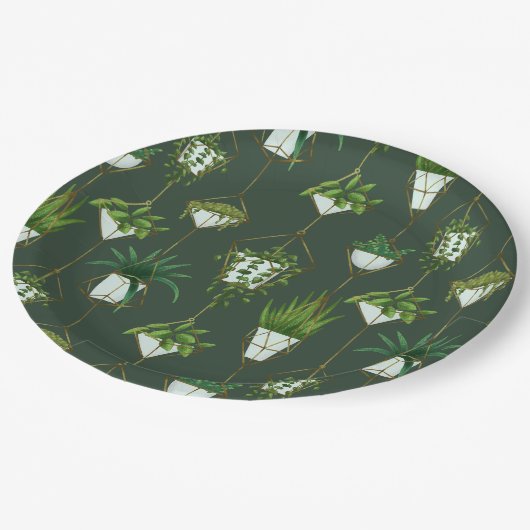 Geometrisch hangend kamerplantpatroon papieren bordje (Gekanteld)