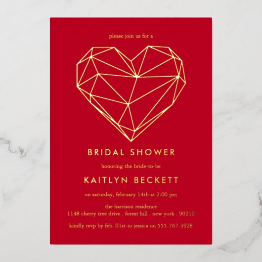 Geometrisch hart Valentijnsdag Vrijgezellenfeest Folie Uitnodiging (Voorkant)