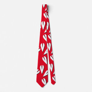 Geometrisch Hartpatroon Rood Wit Zwart Stropdas