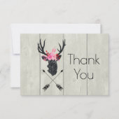 Geometrisch hertengewei met bloemenkroon op namaak bedankkaart (Voorkant)