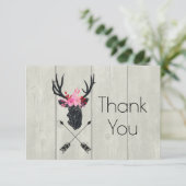 Geometrisch hertengewei met bloemenkroon op namaak bedankkaart (Staand voorkant)