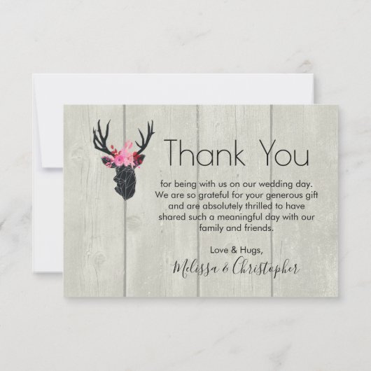 Geometrisch hertengewei met bloemenkroon op namaak bedankkaart (Achterkant)