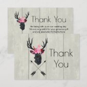 Geometrisch hertengewei met bloemenkroon op namaak bedankkaart (Voorkant / Achterkant)