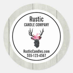 Geometrisch Hertenhoofd met Floral Crown Business Ronde Sticker