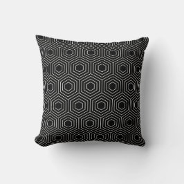 Geometrisch hexagon patroon | Zwart-wit Kussen