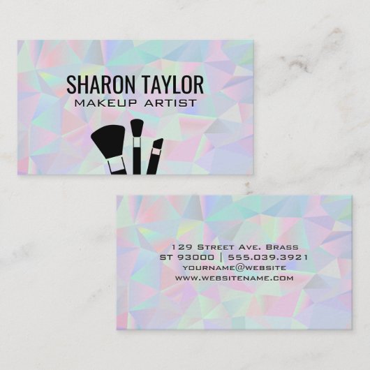 Geometrisch holografisch | Make-upkit penselen Visitekaartje (Voorkant / Achterkant)