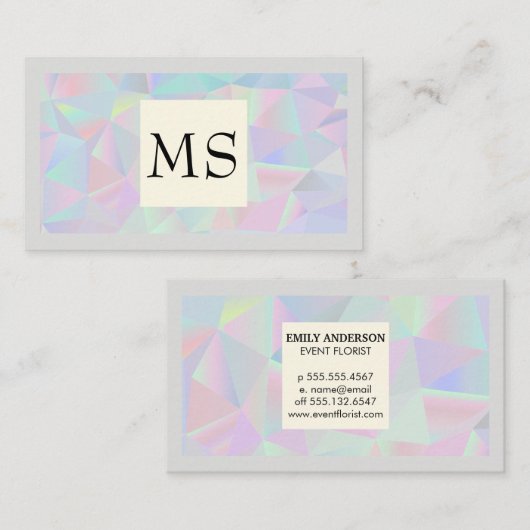 geometrisch holografisch | Monogram en grens Visitekaartje (Voorkant / Achterkant)