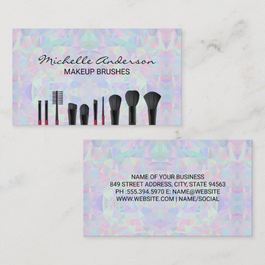 Geometrisch holografisch ontwerp | Make-upborstels Visitekaartje (Voorkant / Achterkant)
