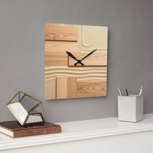 Geometrisch hout op zandontwerp vierkante klok (Kantoor)