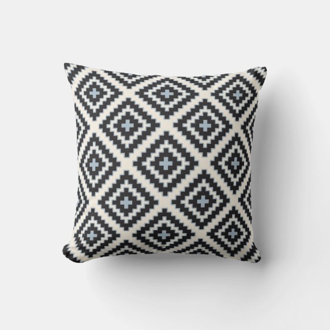 Geometrisch in Blue Black Cream Kussen (Voorkant)