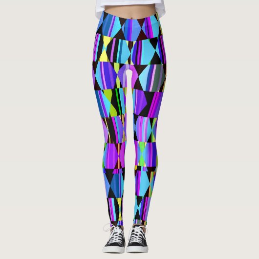Geometrisch in Paarse en blauwe kleuren Leggings (Voorkant)