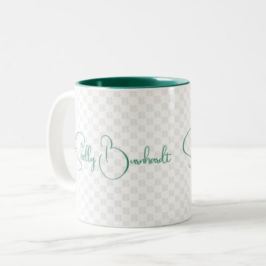 Geometrisch Initiaal Monogram Groen Klassiek Vet Tweekleurige Koffiemok (Voorkant links)