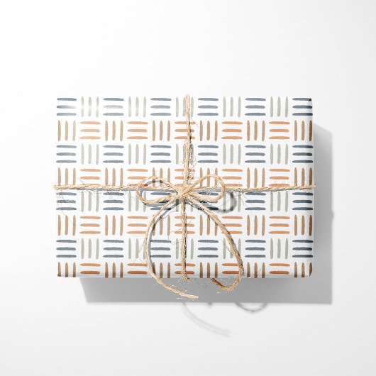 Geometrisch Inpakpapier Blauw Boho Lijnen