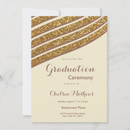 Geometrisch ivoor bruin goudglitter Afstuderen Kaart (Voorkant)