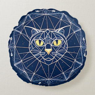 Geometrisch kattenontwerp met symmetrische patrone rond kussen