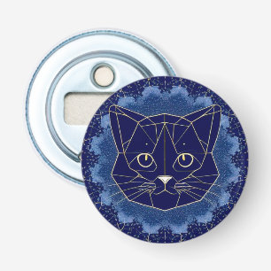 Geometrisch kattenontwerp omringd door gouden ster button flesopener