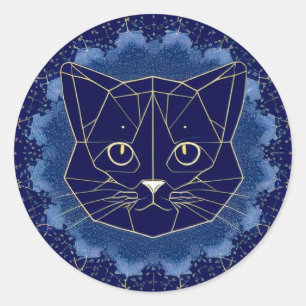 Geometrisch kattenontwerp omringd door gouden ster ronde sticker