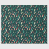 Geometrisch Kerstboom Groen Rood Patroon Gift Cadeaupapier (Vlak)