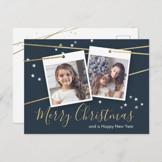 Geometrisch kerstontwerp Twee foto's Feestdagenkaart (Voorkant / Achterkant)