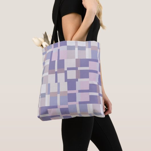 Geometrisch kleurenblokpatroon - Paarse en Latte Tote Bag (Dichtbij)