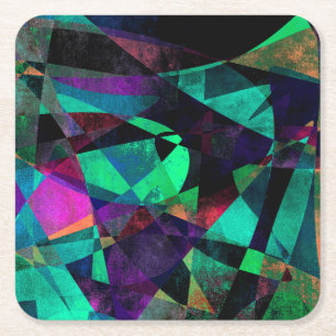 Geometrisch, Kleurrijk, Grungy Abstract Art. Kartonnen Onderzetters
