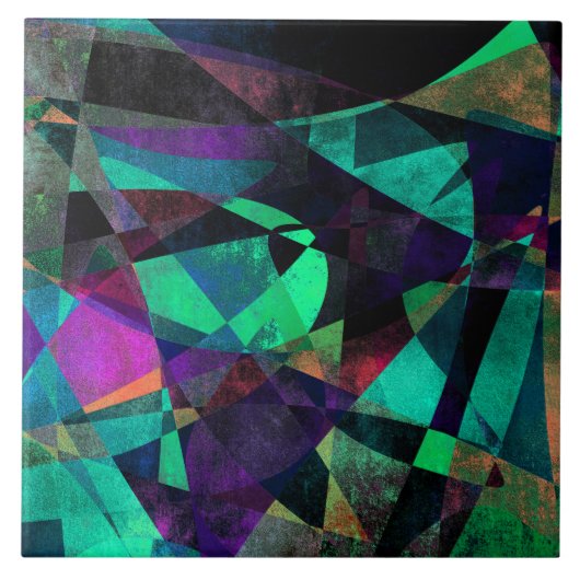 Geometrisch, Kleurrijk, Grungy Abstract Art. Tegeltje (Voorkant)