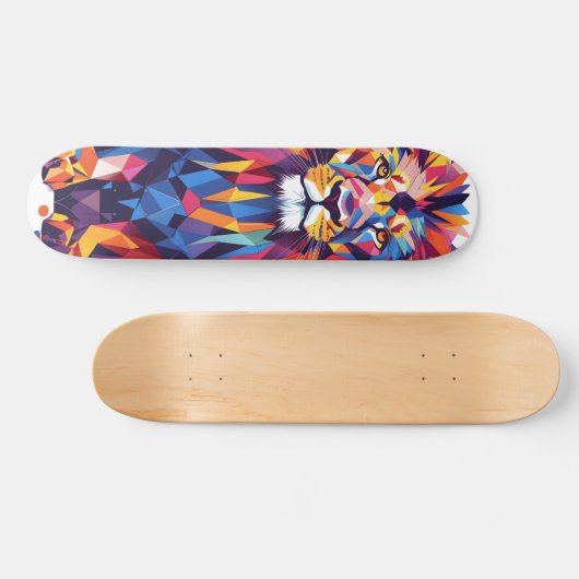 Geometrisch kleurrijk leeuwenontwerp persoonlijk skateboard (Horizontaal)