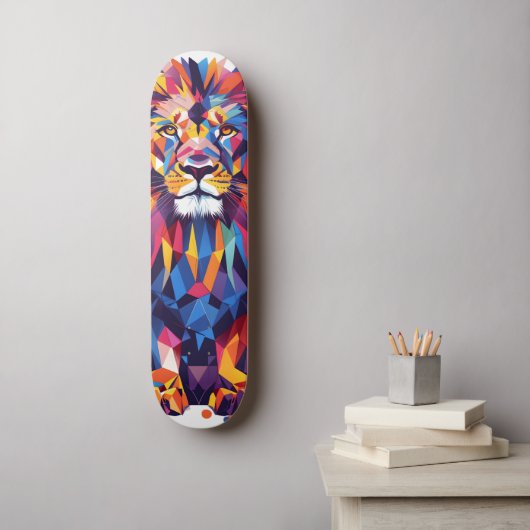 Geometrisch kleurrijk leeuwenontwerp persoonlijk skateboard (Muurkunst)