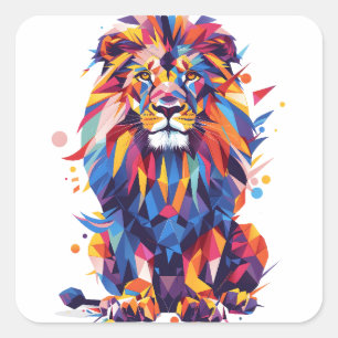 Geometrisch kleurrijk leeuwenontwerp vierkante sticker